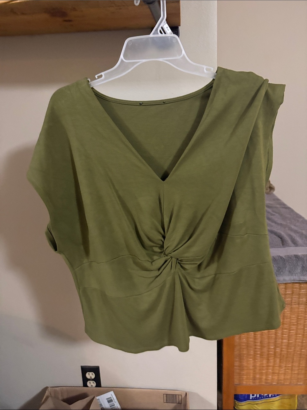 Knot-Front Olive Green V-Neck Tunic Top